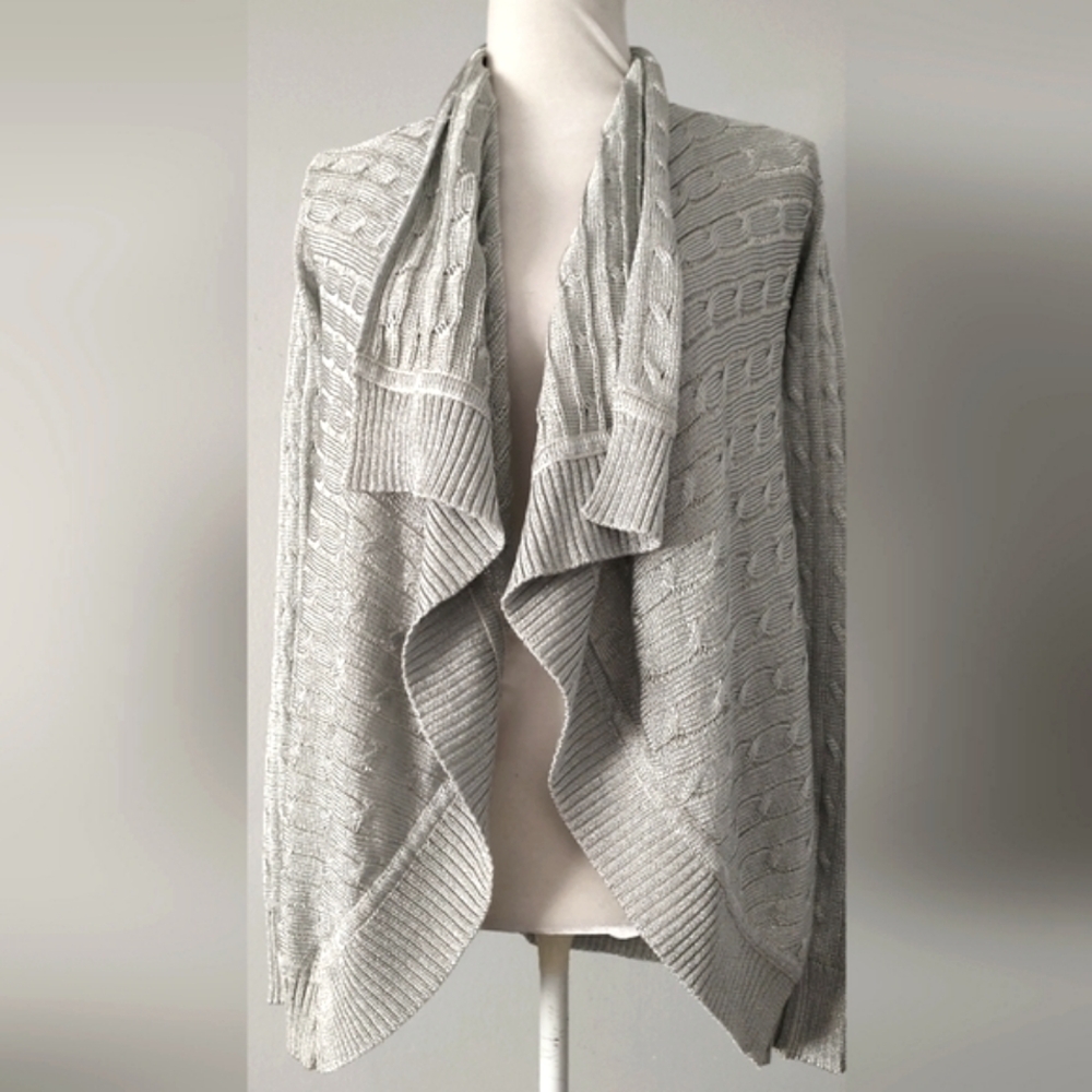 RALPH Lauren  Cable knit Cardigan Women XS  Silver Cotton Blend   Open Front